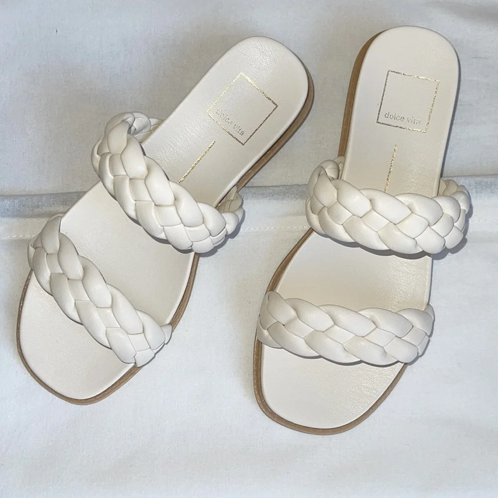 NIB Dolce Vita “Gabbie” Braided Double Strap Sandals Chalk-beige Size 8 - Picture 3 of 14